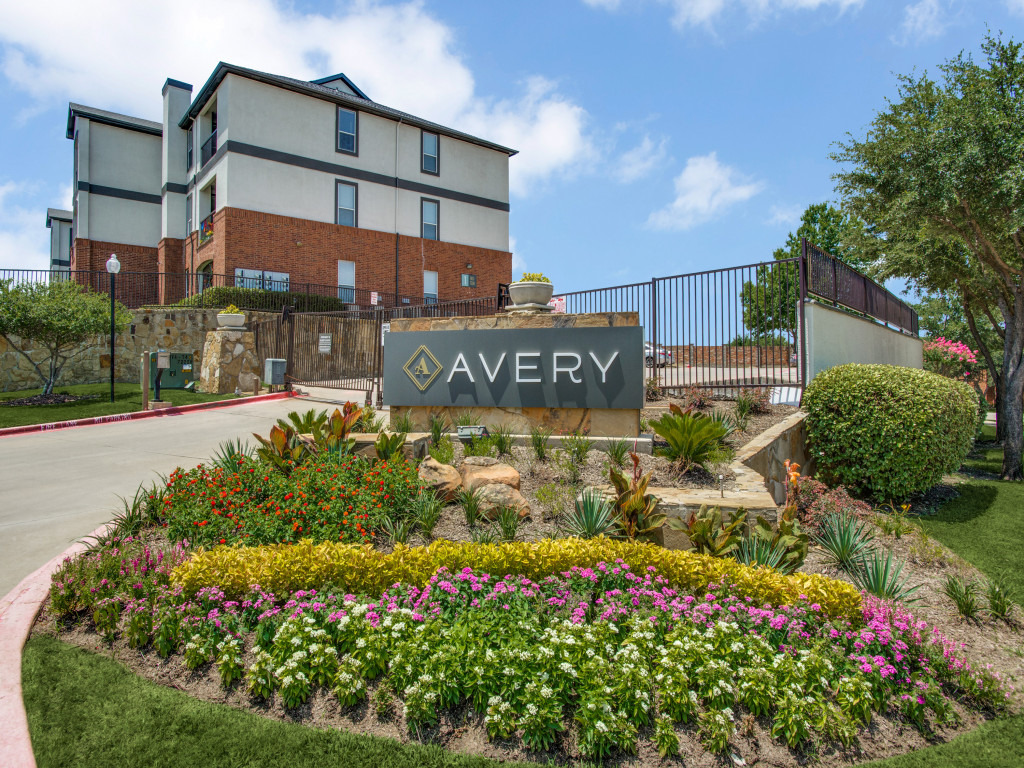 external view of Avery with signage and landscaping